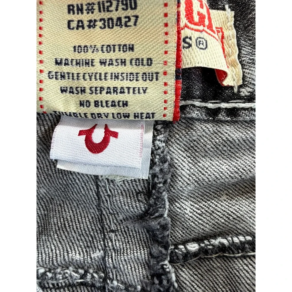 True Religion Men Acid Wash Black Jeans Thick White Stitching Straight Leg 34x30